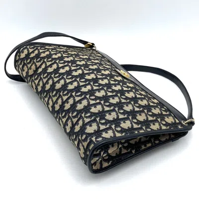 Pre-owned Dior Christian  Navy Canvas Leather Shoulder Bag ()