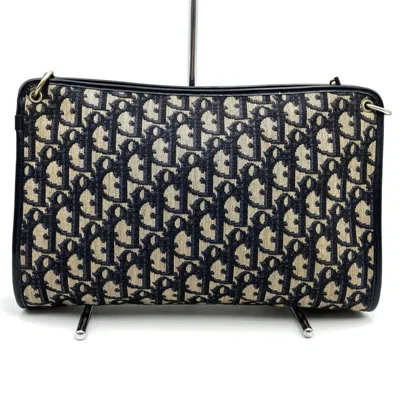 Pre-owned Dior Christian  Navy Canvas Leather Shoulder Bag ()