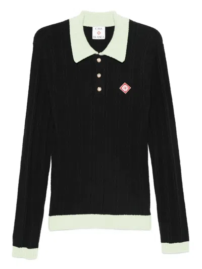 Casablanca Cotton Polo Shirt With Contrasting Collar In Black