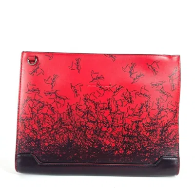 Pre-owned Christian Louboutin Black Red Color Leather Clutch Bag Pouch ()