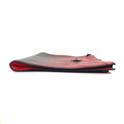 Pre-owned Christian Louboutin Black Red Color Leather Clutch Bag Pouch ()