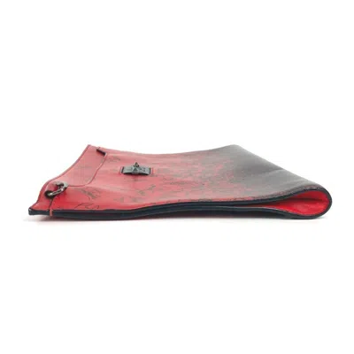 Pre-owned Christian Louboutin Black Red Color Leather Clutch Bag Pouch ()