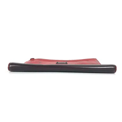 Pre-owned Christian Louboutin Black Red Color Leather Clutch Bag Pouch ()