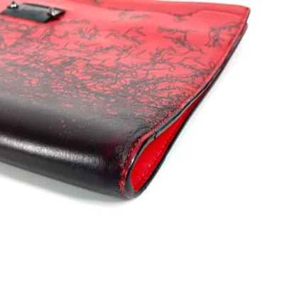 Pre-owned Christian Louboutin Black Red Color Leather Clutch Bag Pouch ()