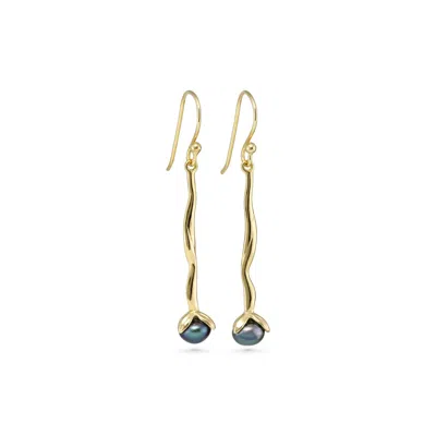 Isla Silver Women's Gold / Black Molten Black Pearl Gold Drop Earrings In Brown