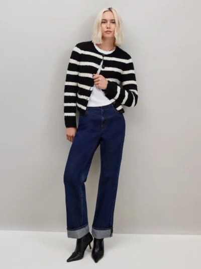 Ro&zo Long Sleeve Stripe Boucle Cardigan In Animal Print