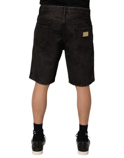 Dolce & Gabbana Black Cotton Tattered Denim Men Bermuda Short In Brown