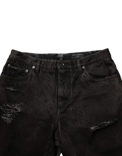 Dolce & Gabbana Black Cotton Tattered Denim Men Bermuda Short In Brown