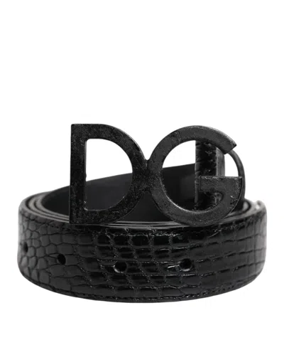 Pre-owned Dolce & Gabbana Black Leather Classic Metal Dg Buckle Men's Belt ()