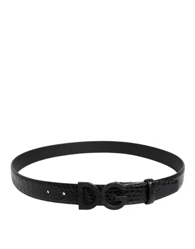 Pre-owned Dolce & Gabbana Black Leather Classic Metal Dg Buckle Men's Belt ()