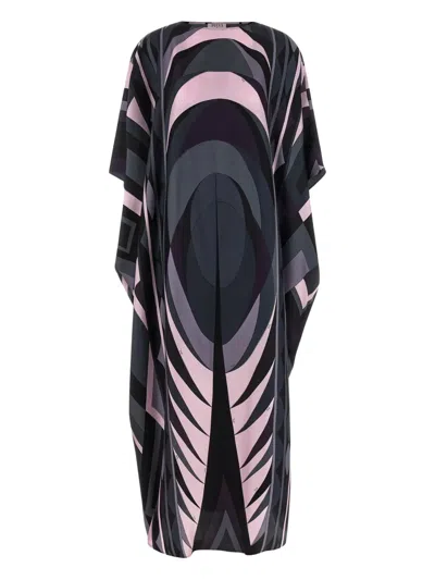 Pucci Silk Kaftan With Iris Print In Black