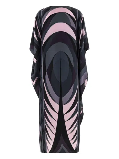 Pucci Silk Kaftan With Iris Print In Black