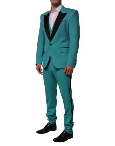 Pre-owned Dolce & Gabbana Cyan 3 Piece Wool Silk Blend Suit Men's Sicilia () In Green