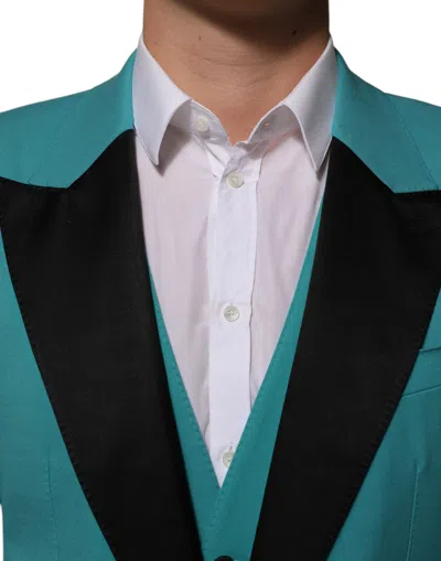 Pre-owned Dolce & Gabbana Cyan 3 Piece Wool Silk Blend Suit Men's Sicilia () In Green