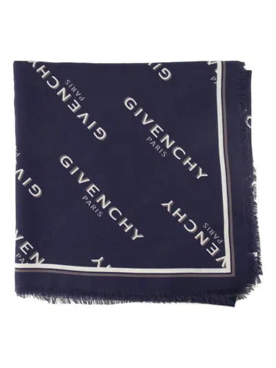Givenchy Shadow Shawl In Wool And Silk In Blue