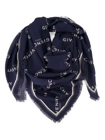 Givenchy Shadow Shawl In Wool And Silk In Blue