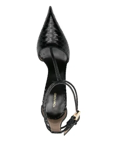 Tom Ford Python Stamped Leather Double Ankle Strap Pumps In Black
