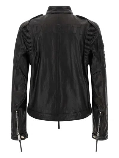 Dsquared2 Ducati X D2 Black Jacket With Mandarin Collar And Logo Embossed On The Back In Leather Man In Black
