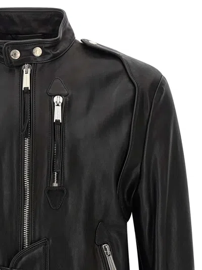 Dsquared2 Ducati X D2 Black Jacket With Mandarin Collar And Logo Embossed On The Back In Leather Man In Black
