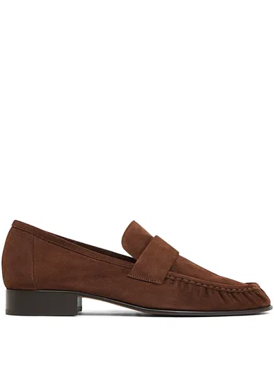 Mansur Gavriel Ruched Suede Loafers In Brown
