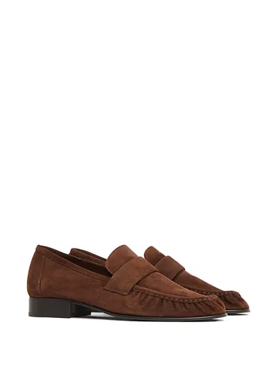 Mansur Gavriel Ruched Suede Loafers In Brown