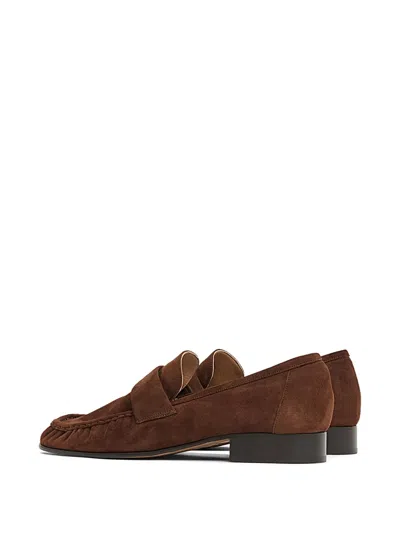 Mansur Gavriel Ruched Suede Loafers In Brown