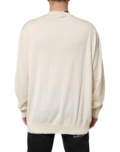 Pre-owned Dolce & Gabbana Ivory Virgin Wool Men V-neck Knit Men's Sweater () In White