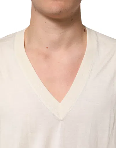 Pre-owned Dolce & Gabbana Ivory Virgin Wool Men V-neck Knit Men's Sweater () In White