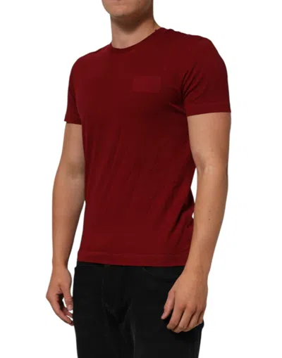 Pre-owned Dolce & Gabbana Maroon Logo Crew Neck Short Sleeve Men's T-shirt () In Burgundy