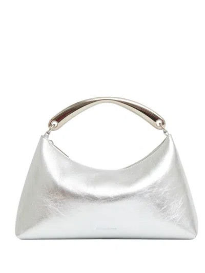 Mansur Gavriel Rhea Metal Handle Leather Bag In Silver