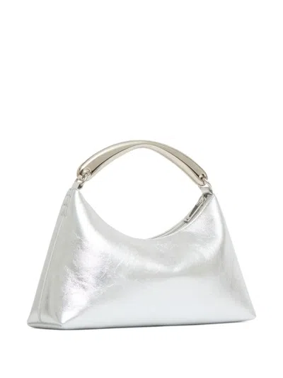 Mansur Gavriel Rhea Metal Handle Leather Bag In Silver