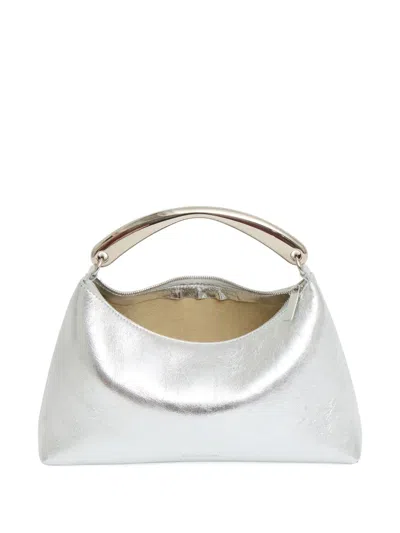 Mansur Gavriel Rhea Metal Handle Leather Bag In Silver