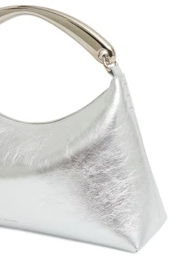 Mansur Gavriel Rhea Metal Handle Leather Bag In Silver