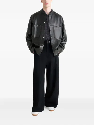 Lemaire Snap-closure Patch-pocket Leather Overshirt In Black