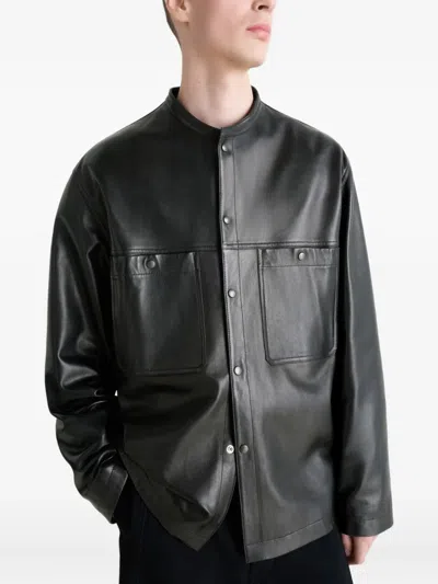 Lemaire Snap-closure Patch-pocket Leather Overshirt In Black