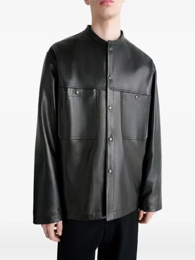 Lemaire Snap-closure Patch-pocket Leather Overshirt In Black