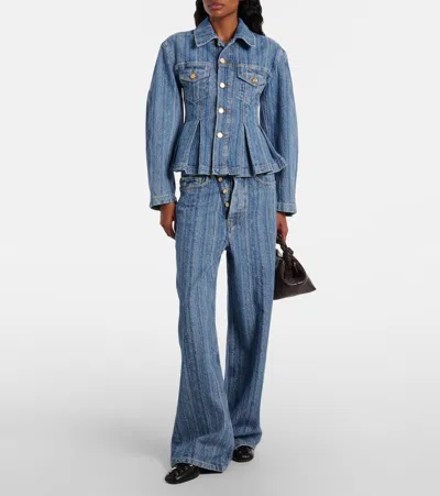 Ganni Striped Long Sleeve Collared Jacket In Blue