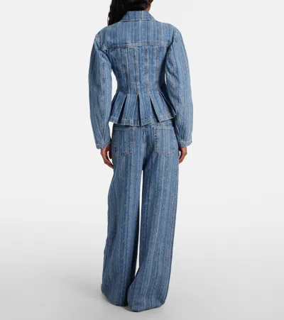 Ganni Striped Long Sleeve Collared Jacket In Blue