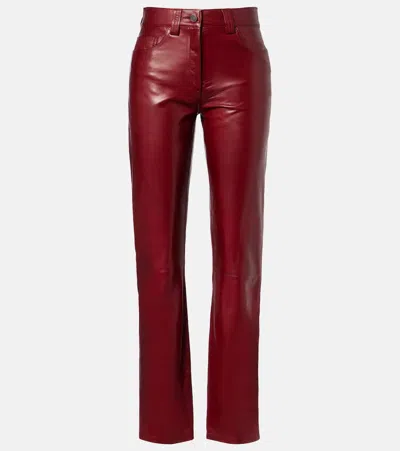 Khaite Womens Garnet Callum Straight-leg Leather Trousers In Burgundy