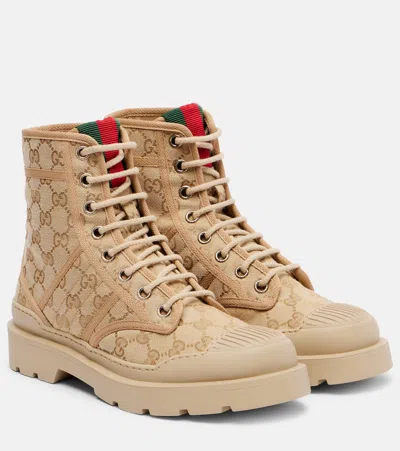 Gucci New Sherlin Gg Canvas Ankle Boots In Brown