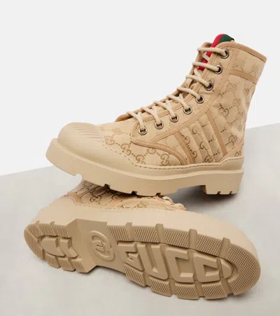 Gucci New Sherlin Gg Canvas Ankle Boots In Brown