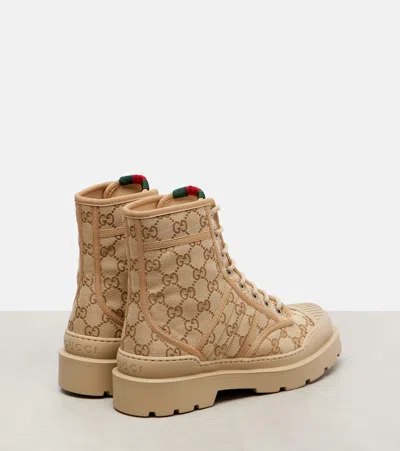 Gucci New Sherlin Gg Canvas Ankle Boots In Brown