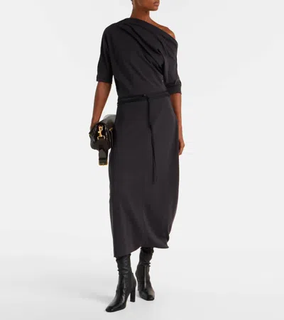 Lemaire Twisted Belted Jersey Midi Dress In Black
