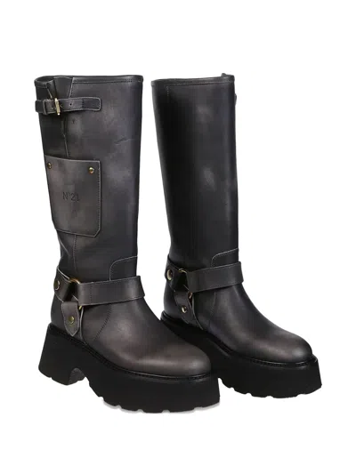 N°21 Leather Knee-high Boots In Animal Print