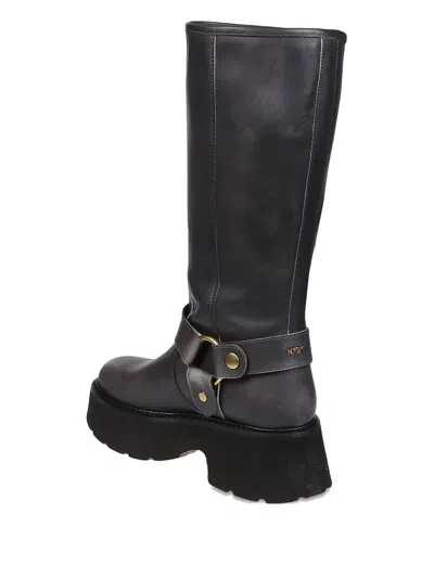 N°21 Leather Knee-high Boots In Animal Print