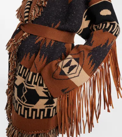 Alanui Dreamscape Jacquard Cardigan In Black/brown In Brown