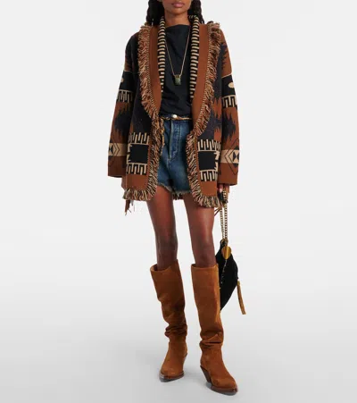 Alanui Dreamscape Jacquard Cardigan In Black/brown In Brown