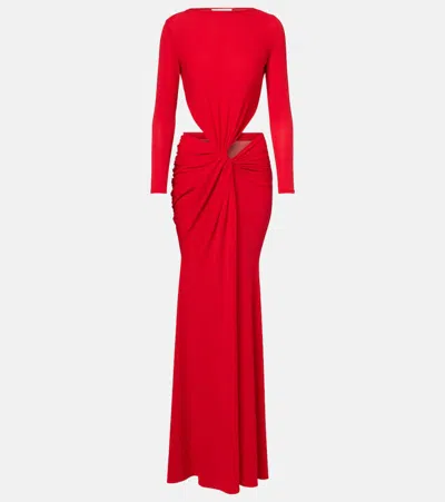 Alex Perry Long-sleeve Twist Gown Crepe Jersey In Red In Red