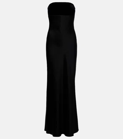 Max Mara Baia Velvet-trimmed Satin Bustier Gown In Black
