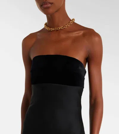 Max Mara Baia Velvet-trimmed Satin Bustier Gown In Black